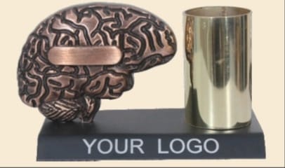 metal table top metal brain with golden glass